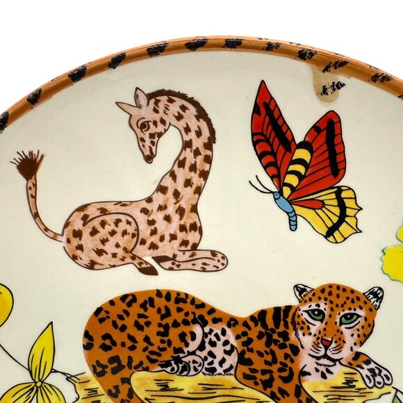 Lynn Chase Jungle Jubilee Salad Dessert Plate Ceramic Handpainted Leopard Parrot - Picture 2 of 9